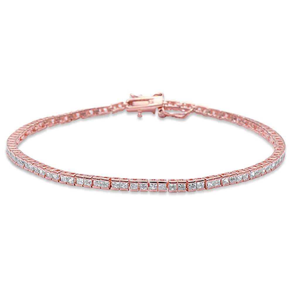 Sterling Silver Rose Gold Plated Bezel Set Cz Bracelet