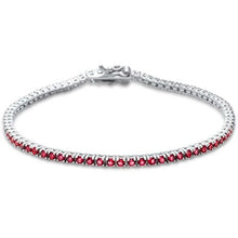 Load image into Gallery viewer, Sterling Silver Round Four Prong Tennis Garnet Cubic Zirconia Bracelet