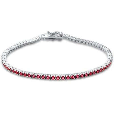 Sterling Silver Round Four Prong Tennis Garnet Cubic Zirconia Bracelet
