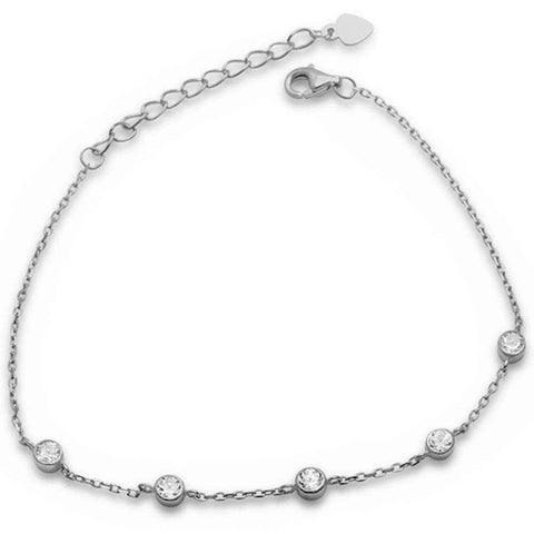 Sterling Silver 5 Bezel Set Cubic Zirconia Bracelet