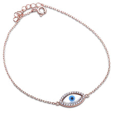 Load image into Gallery viewer, Sterling Silver Rose Gold Plated Evil Eye BraceletAnd Width 8mm