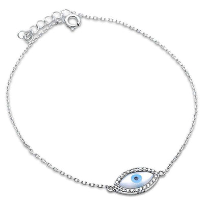 Sterling Silver Trendy Blue Evil Eye Bracelet with CZ StonesAnd Thickness 8 mm