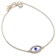 Load image into Gallery viewer, Sterling Silver Trendy Yellow Gold Plated Evil Eye Bracelet with CZ StonesAnd Thickness 8 mm