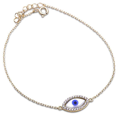 Sterling Silver Trendy Yellow Gold Plated Evil Eye Bracelet with CZ StonesAnd Thickness 8 mm