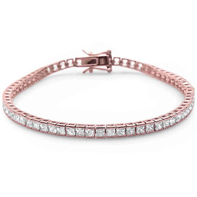 Sterling Silver Rose Gold Plated Bezel Set Cubic Zirconia Bracelet