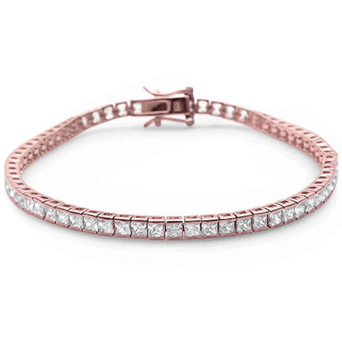 Sterling Silver Rose Gold Plated Bezel Set Cubic Zirconia Bracelet