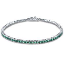 Load image into Gallery viewer, Sterling Silver Elegant Princess Emerald .925 Tennis BraceletAnd Length 7.5 inch