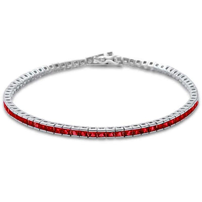 Sterling Silver Square Bezel Garnet Tennis Bracelet
