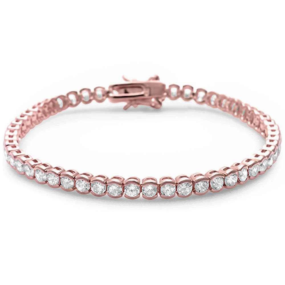 Sterling Silver Rose Gold Plated Half Bezel Set Cubic Zirconia Bracelet