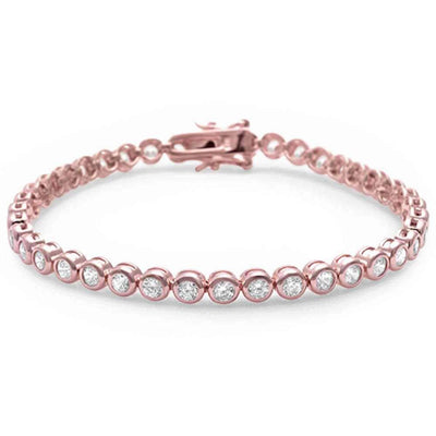 Sterling Silver Rose Gold Plated Bezel Set Cubic Zirconia Bracelet