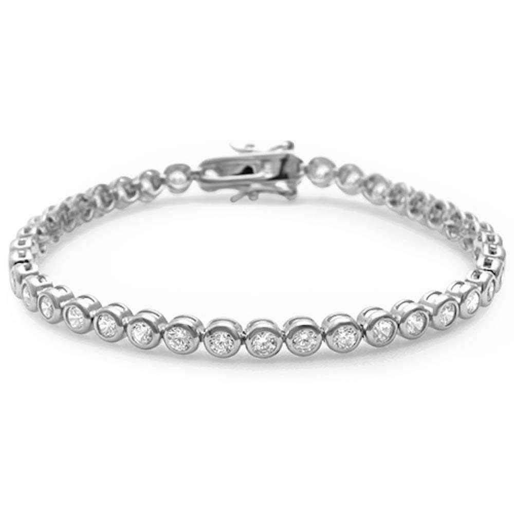 Sterling Silver Round Fine Bezel Set Cubic Zirconia Bracelet