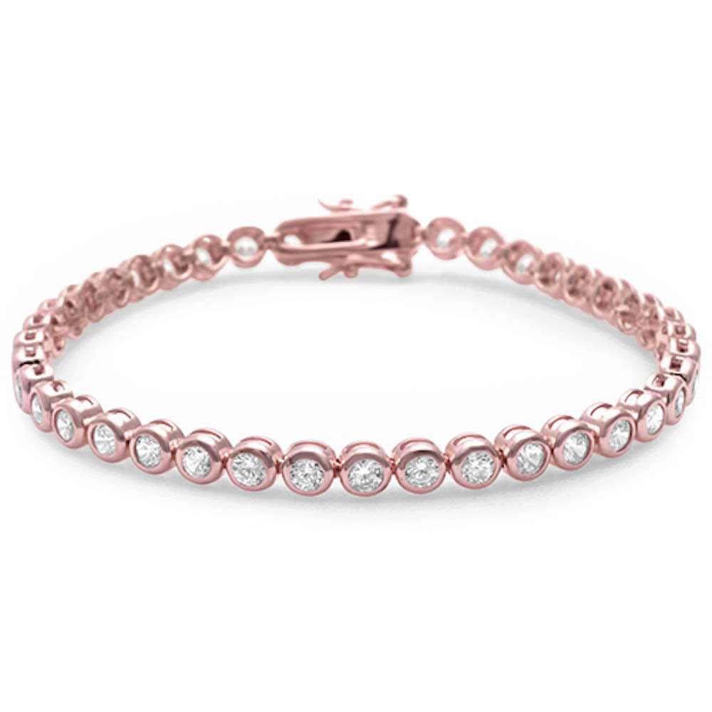 Sterling Silver Rose Gold Plated Round Bezel Cubic Zirconia Bracelet