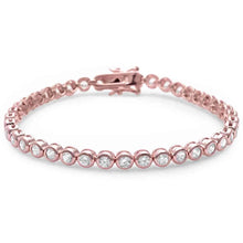 Load image into Gallery viewer, Sterling Silver Rose Gold Plated Round Bezel Cubic Zirconia Bracelet
