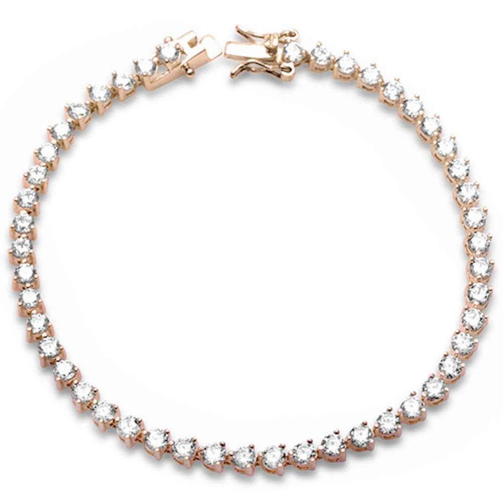 Sterling Silver Rose Gold Plated 3 Prong Cubic Zirconia Bracelet