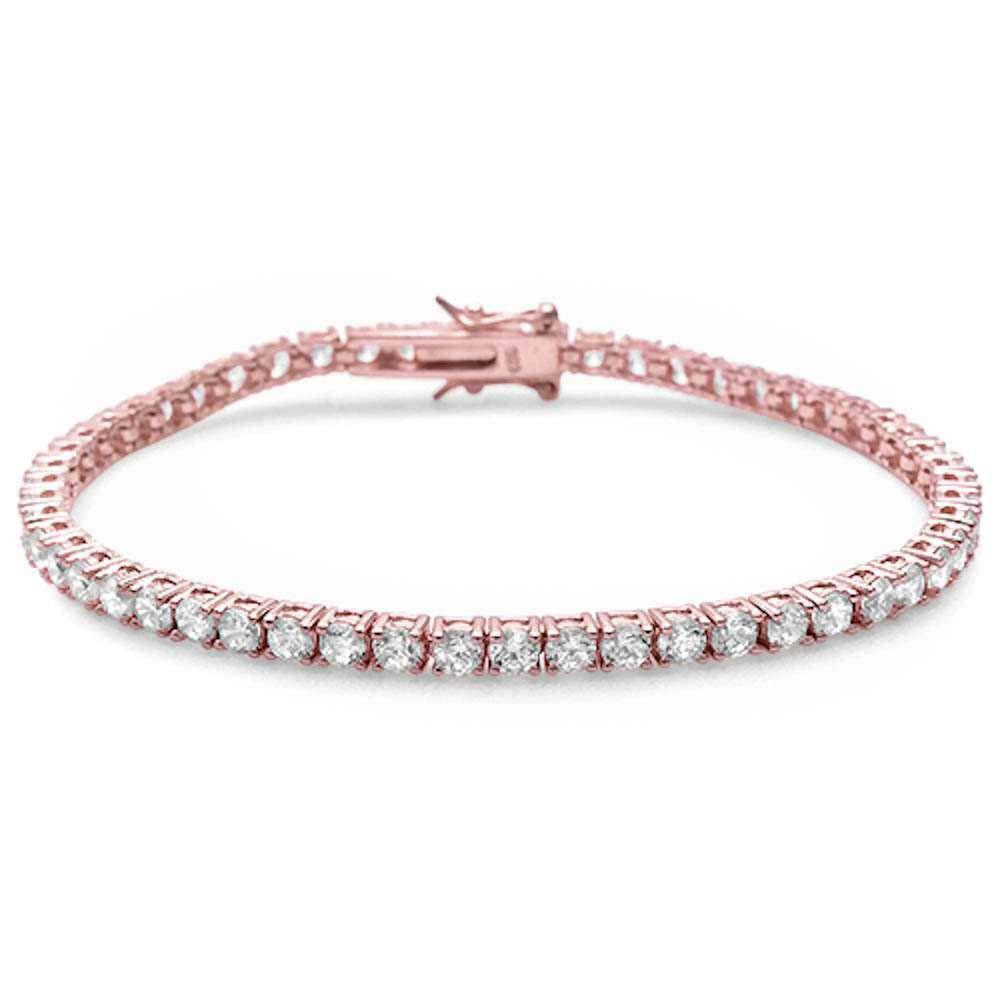 Sterling Silver Rose Gold Plated 4 Prong Round Cubic Zirconia Bracelet
