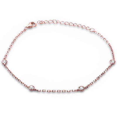 Sterling Silver Rose Gold Plated Bezel Set Cubic Zirconia Chain Bracelet