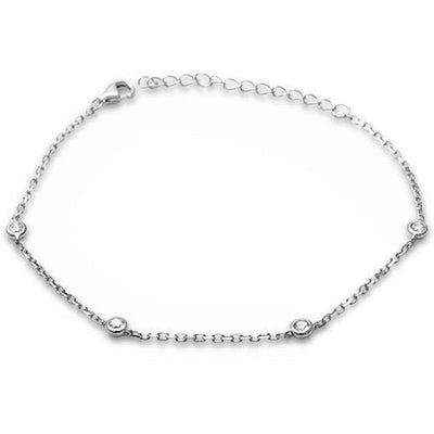 Sterling Silver Bezel Set Cubic Zirconia Chain Bracelet