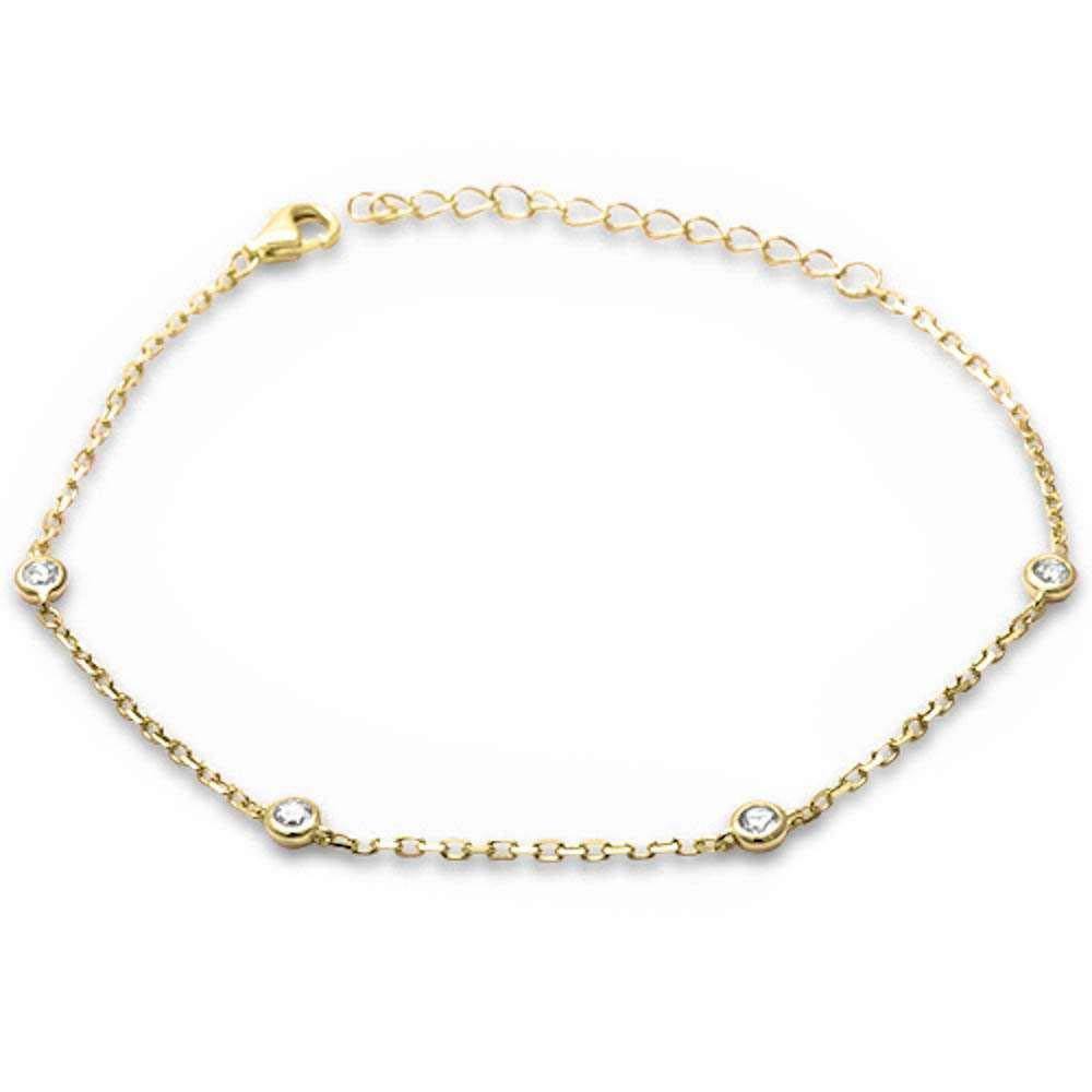 Sterling Silver Yellow Gold Plated Bezel Set Cubic Zirconia Chain Bracelet
