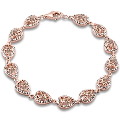 Sterling Silver Rose Gold Plated Pear Morganite And Cubic Zirconia Bracelet