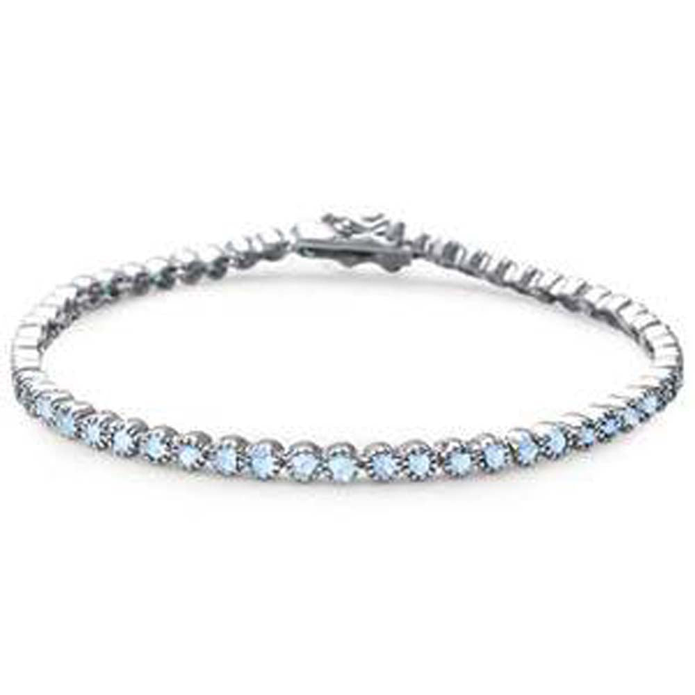 Sterling Silver Elegant Round Aquamarine Tennis Bracelet