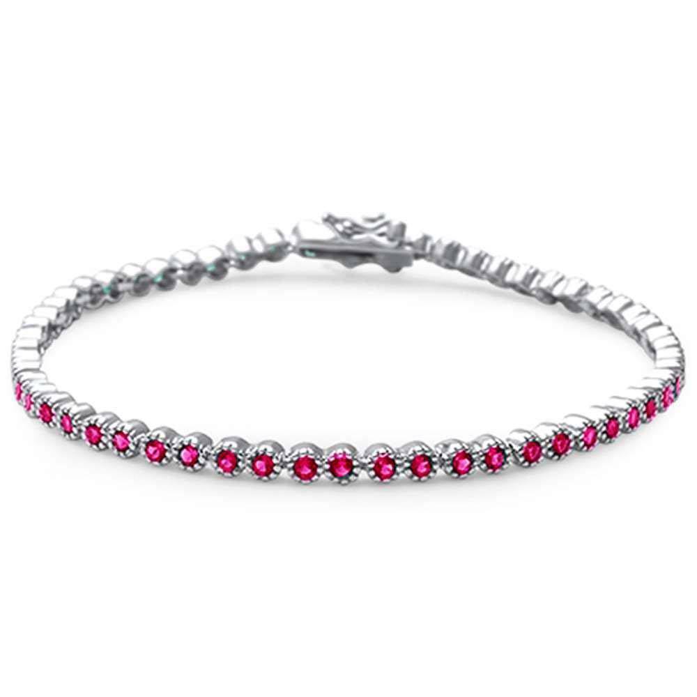 Sterling Silver Elegant Round Ruby .925 Tennis BraceletAnd Length 7 inch