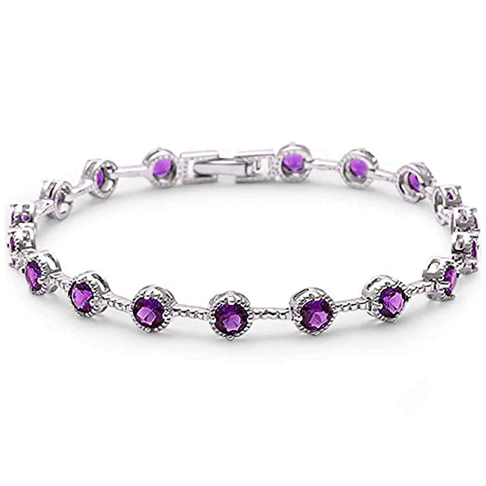 Sterling Silver Elegant Round Amethyst Bracelet