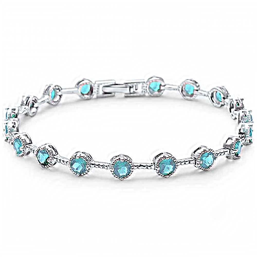 Sterling Silver Elegant Round Aquamarine Bracelet