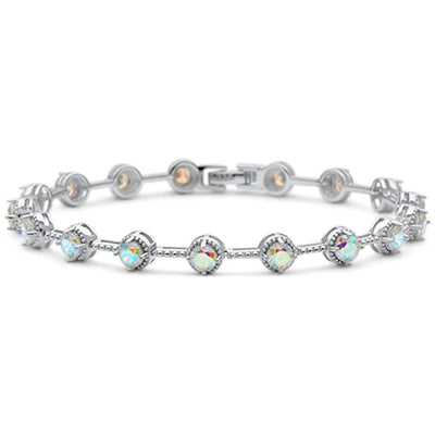 Sterling Silver Round Light Rainbow Topaz CZ Tennis Long Bracelet-7inches
