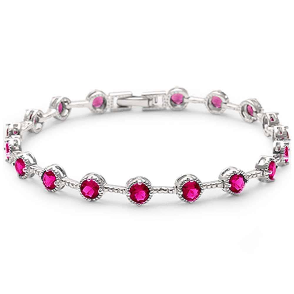 Sterling Silver Elegant Round Ruby .925 Tennis BraceletAnd Length 7 inch