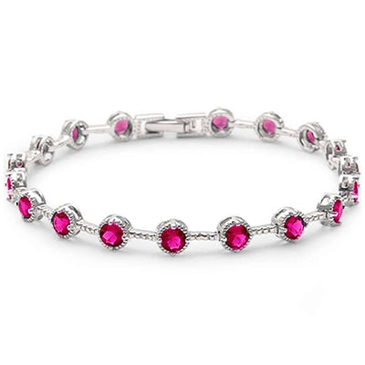 Sterling Silver Elegant Round Ruby .925 Tennis BraceletAnd Length 7 inch