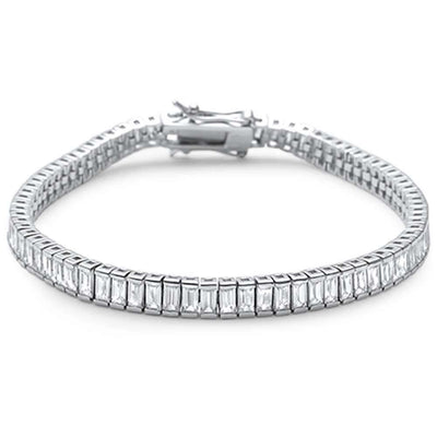 Sterling Silver Baguette Cubic Zirconia Tennis Bracelet, Length 7 inch