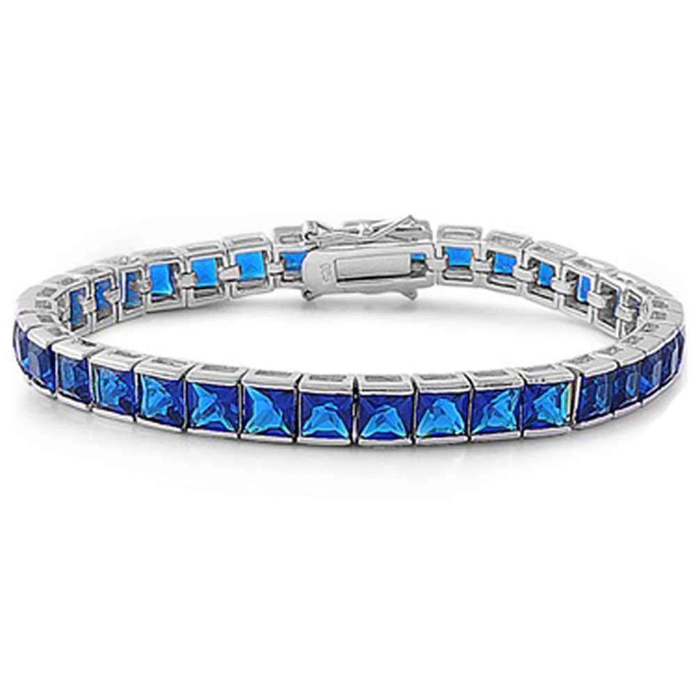 Sterling Silver Elegant Princess Blue Sapphire .925 BraceletAnd Length 7 inch