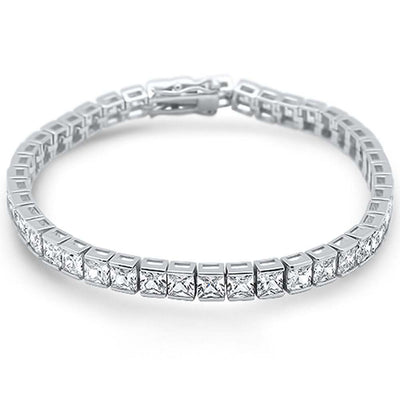 Sterling Silver 4mm Square Bezel Set Cubic Zirconia Bracelet