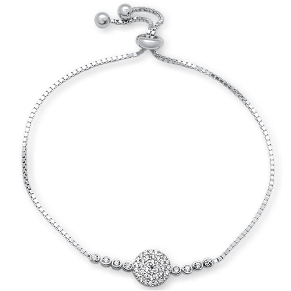 Sterling Silver Micro Pave Round Cubic Zirconia Adjustable Toggle Bola Bracelet - silverdepot