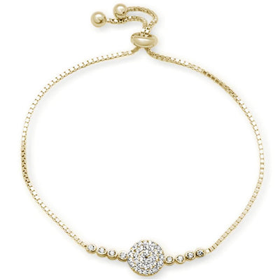 Sterling Silver Micro Pave Yellow Gold Plated Round Cubic Zirconia Adjustable Toggle Bola Bracelet - silverdepot