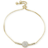 Sterling Silver Micro Pave Yellow Gold Plated Round Cubic Zirconia Adjustable Toggle Bola Bracelet