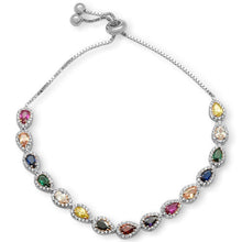 Load image into Gallery viewer, Sterling Silver Pear Multicolor Gemstones CZ Adjustable Toggle Bola Bracelet - silverdepot