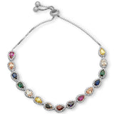 Sterling Silver Pear Multicolor Gemstones CZ Adjustable Toggle Bola Bracelet