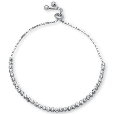 Sterling Silver Cubic Zirconia Bezel Adjustable Toggle Bola Bracelet - silverdepot