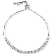 Load image into Gallery viewer, Sterling Silver Micro Pave Cubic Zirconia Adjustable Toggle Bola Bracelet - silverdepot