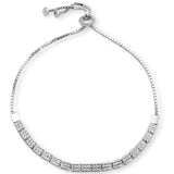 Sterling Silver Micro Pave Cubic Zirconia Adjustable Toggle Bola Bracelet