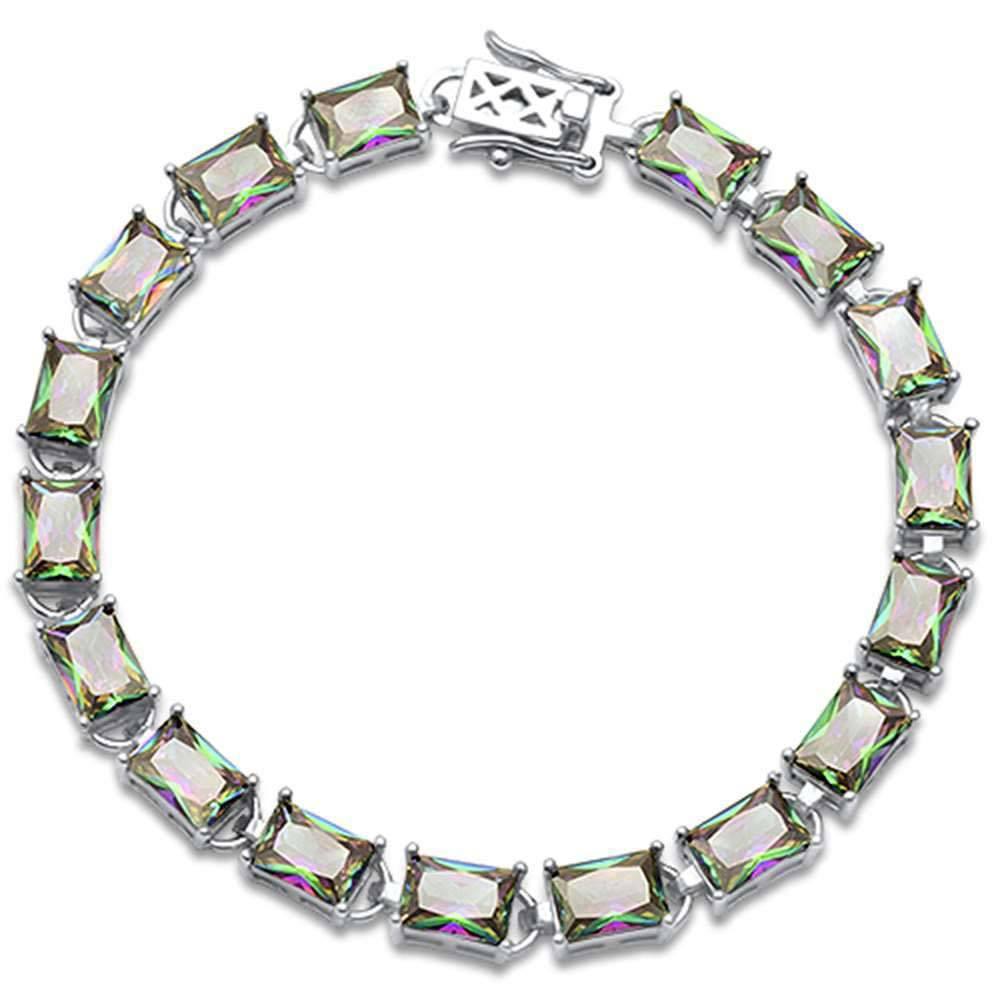 Sterling Silver 17.50CT Radiant Cut Rainbow Topaz Bracelet