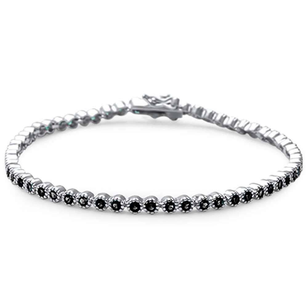Sterling Silver Elegant 7"  Round Black Onyx Tennis Bracelet, Length 7"