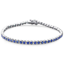 Load image into Gallery viewer, Sterling Silver Elegant 7  Round Blue Sapphire .925 Tennis BraceletAnd Length 7