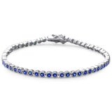 Sterling Silver Elegant 7  Round Blue Sapphire .925 Tennis BraceletAnd Length 7