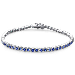 Sterling Silver Elegant 7  Round Blue Sapphire .925 Tennis BraceletAnd Length 7