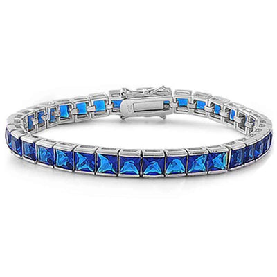 Sterling Silver Elegant 7  Princess Blue Sapphire .925 BraceletAnd Length 7