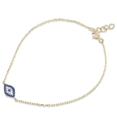 Sterling Silver Trendy Yellow Gold Plated Blue Sapphire Evil Eye Bracelet