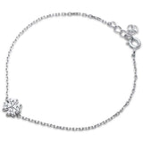 Sterling Silver Cubic Zirconia Clover .925 Bracelet 6  + 1  ExtensionAnd Thickness 7mm