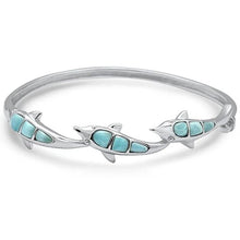 Load image into Gallery viewer, Sterling Silver Natural Larimar Dolphin Bangle Bracelet
